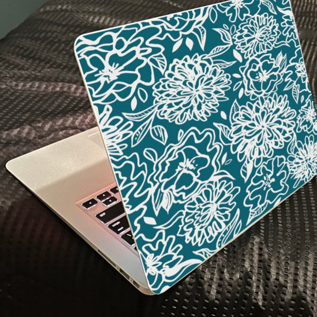 Garden Flower Teal Blue Laptop skin stickers (Creator Uploaded)