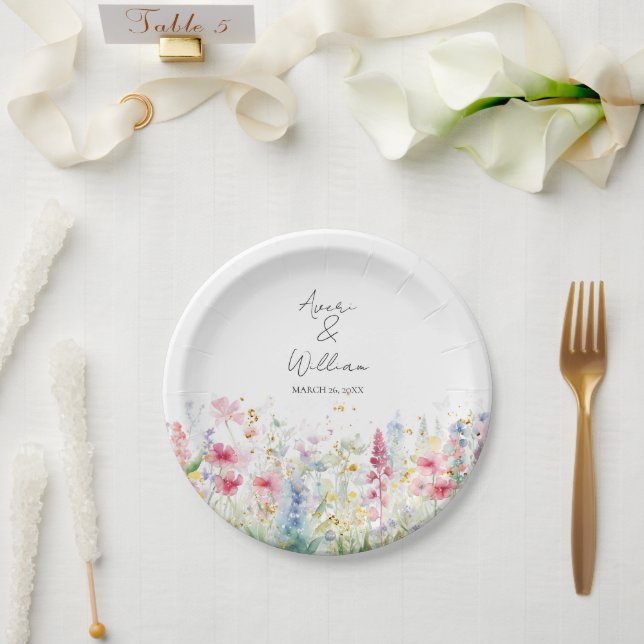 Garden Flower Watercolour Modern Boho Wedding Paper Plates (Wedding)