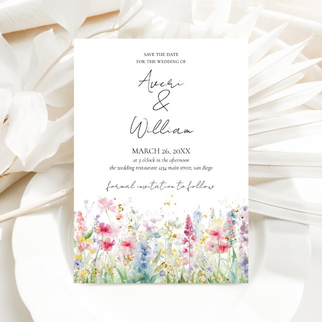 Garden Flower Watercolour Modern Boho Wedding Save The Date (Creator Uploaded)