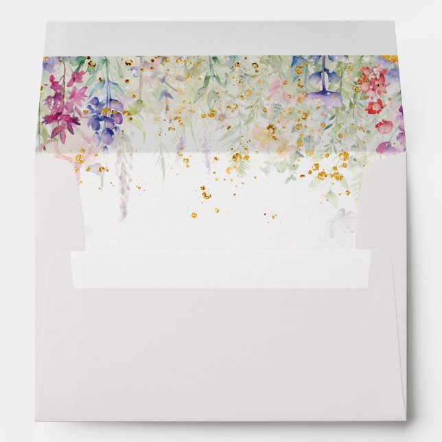 Garden Flower Watercolour Modern Photo Wedding Envelope (Back (Bottom))