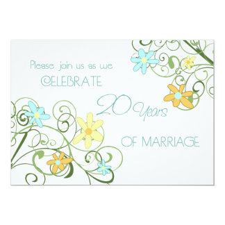 Garden Flowers 20th Anniversary Invitation Card