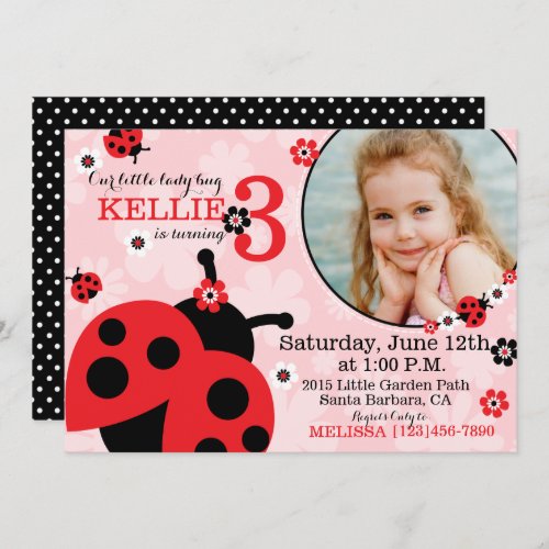 Garden flowers and Lady Bugs Birthday Invite
