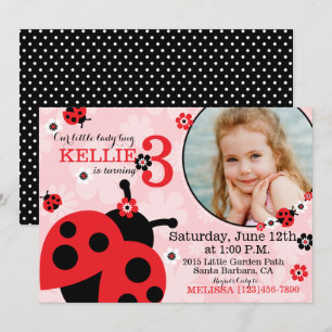 Garden flowers and Lady Bugs Birthday Invite