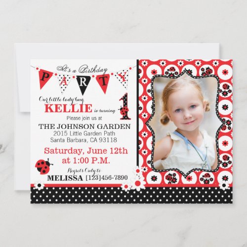 Garden flowers and Lady Bugs Birthday Invite