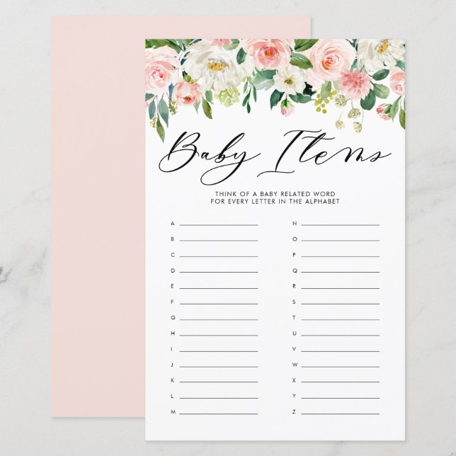 Garden Flowers Baby Items Baby Shower Game (Front/Back)