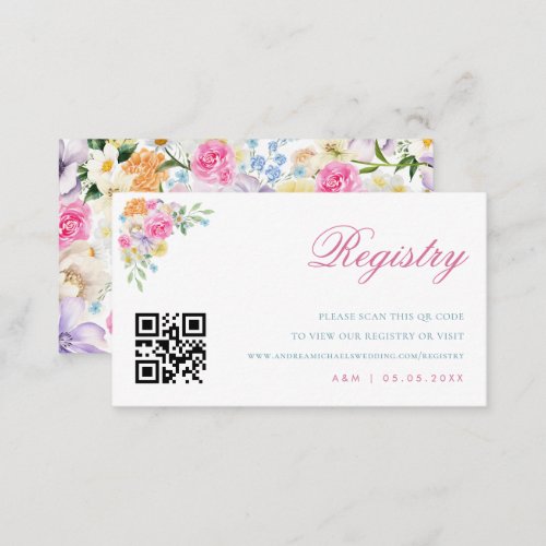 Garden Flowers Bloom Qr Code Wedding Gift Registry Enclosure Card