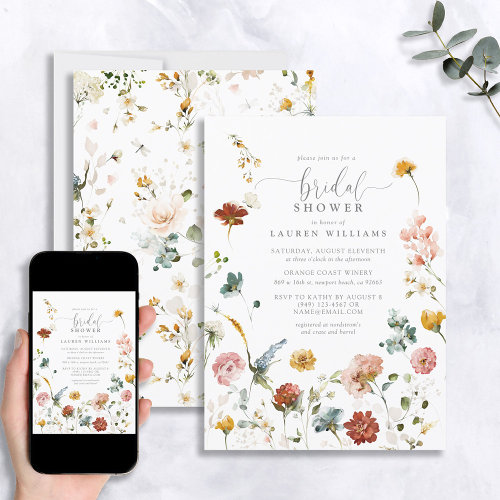 Garden Flowers Botanical Script Bridal Shower  Invitation