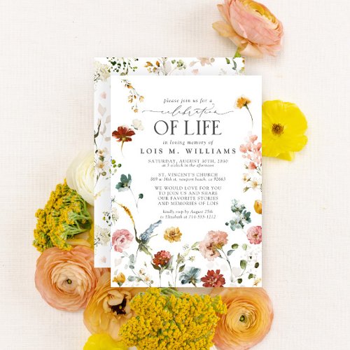Garden Flowers Celebration of Life Invitation