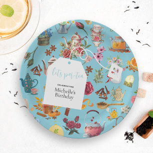 Garden Flowers Chic Blue Tea Birthday Party Paper Plates