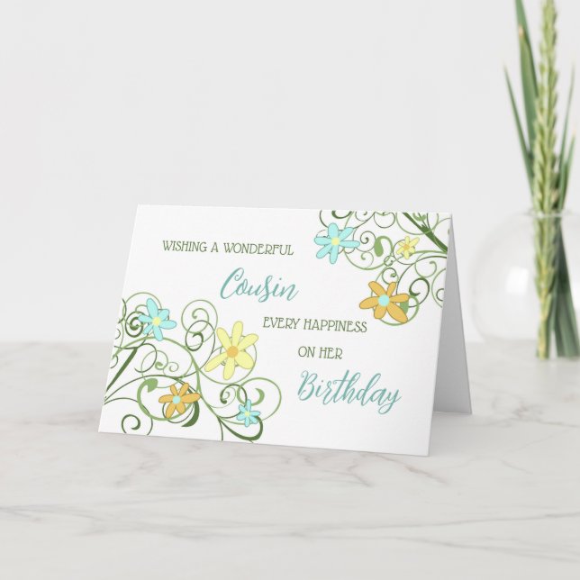 Garden Flowers Cousin Birthday Card (Front)