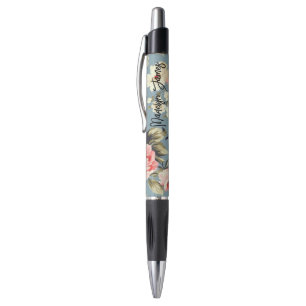 Garden Flowers Dusty Blue Personalized Pen