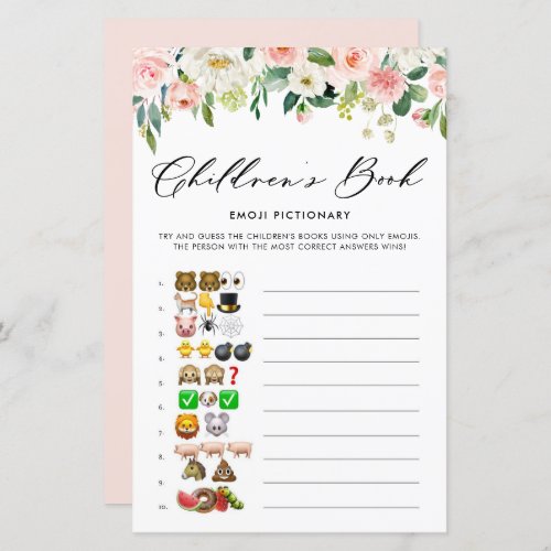 Garden Flowers Emoji Pictionary Baby Shower Game