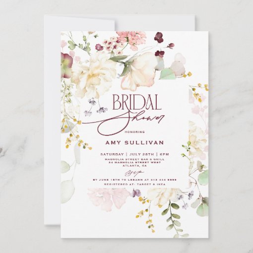 Garden Flowers Greenery Boho Floral Bridal Shower Invitation | Zazzle