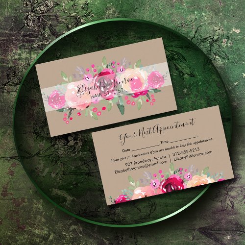 Garden Flowers Hair Stylist Salon Makeup Kraft Appointment Card