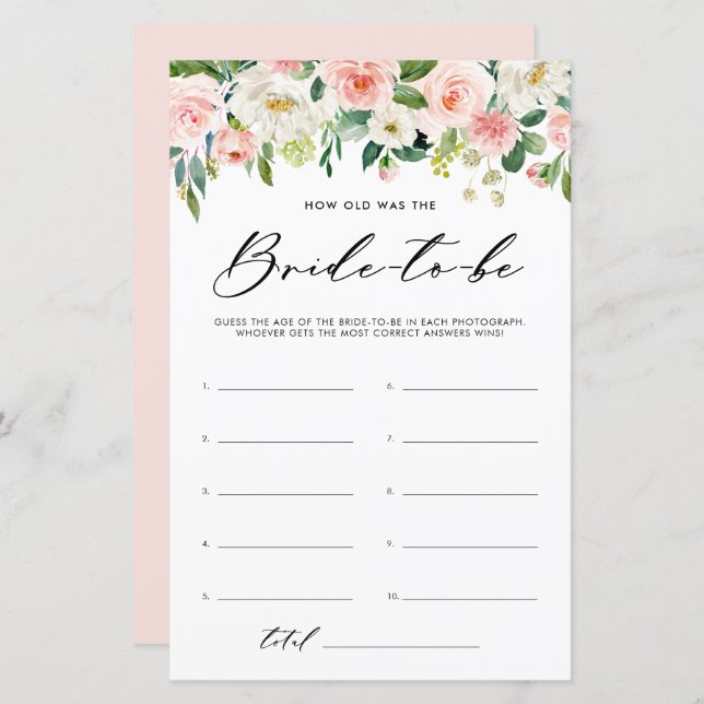Garden Flowers How Old Was The Bride Shower Game (Front/Back)