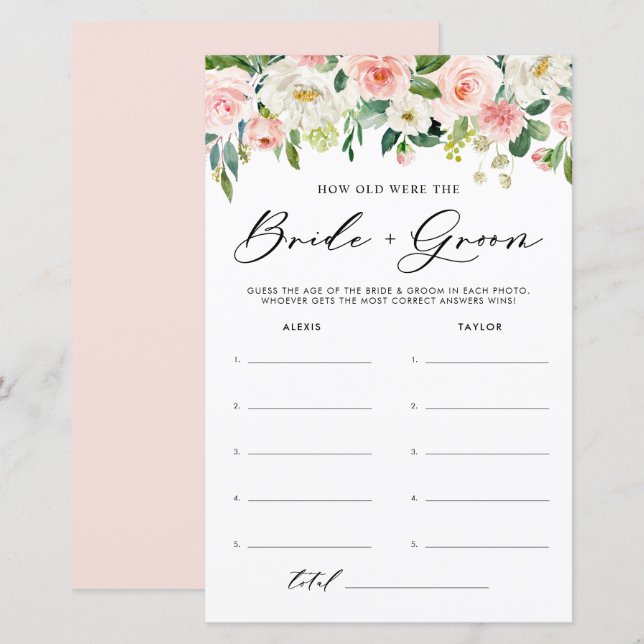 Garden Flowers How Old Were Bride and Groom Game (Front/Back)