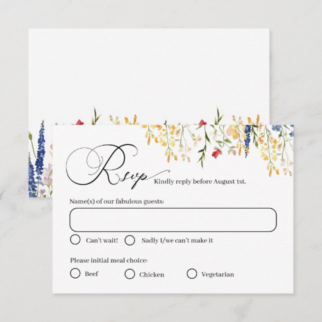 Garden Flowers Meal Choice Wedding Response Card (Front/Back)