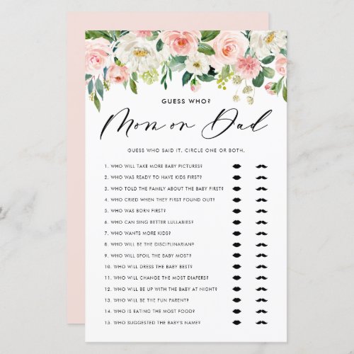 Garden Flowers Mom or Dad Baby Shower Game