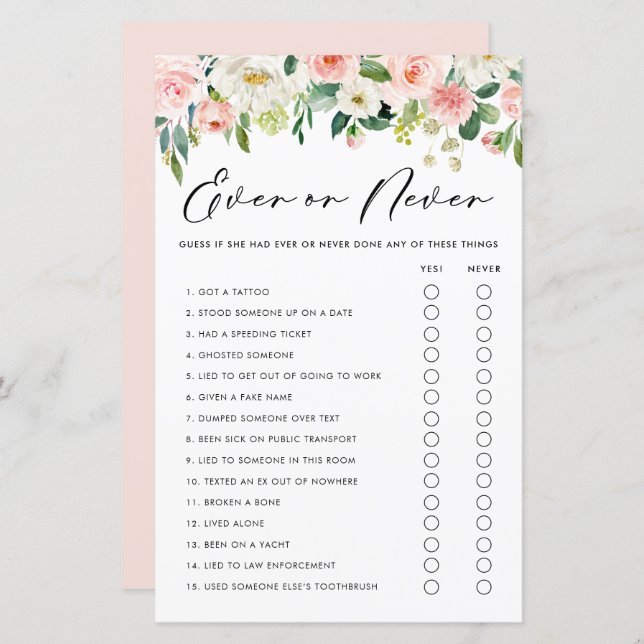 Garden Flowers Never Have I Ever Shower Game (Front/Back)