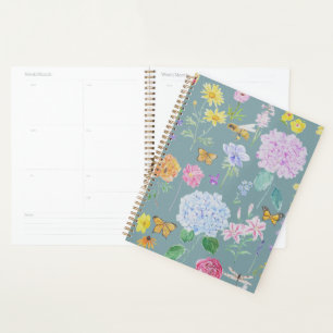 garden flowers  oil painting effect turquoise planner