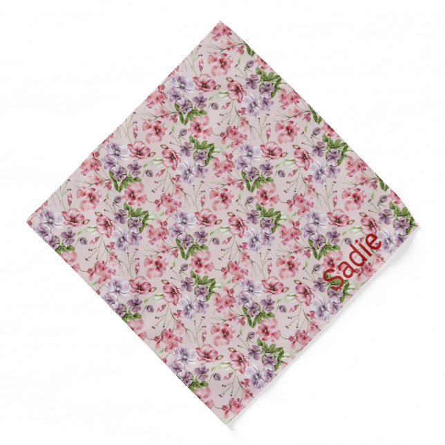 Garden Flowers Pattern Personalized Pet Name Pet Bandana (Front)