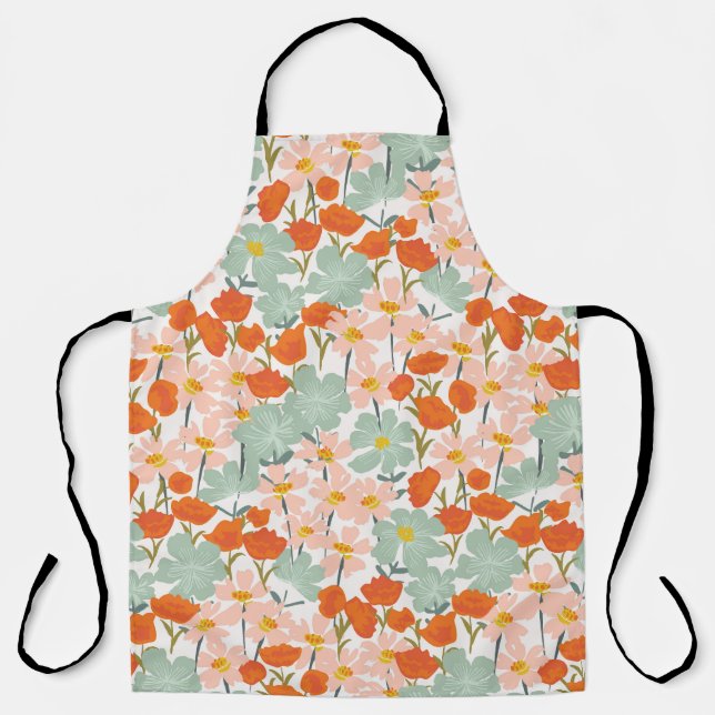 Garden flowers: pink, orange seamless apron (Front)