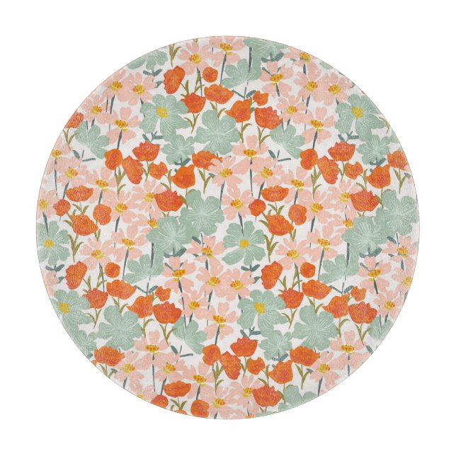 Garden flowers: pink, orange seamless cutting board (Front)