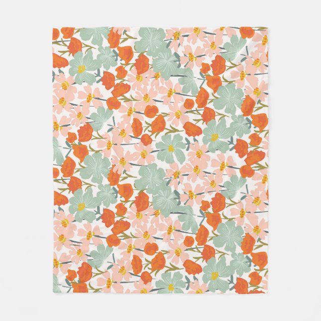 Garden flowers: pink, orange seamless fleece blanket (Front)