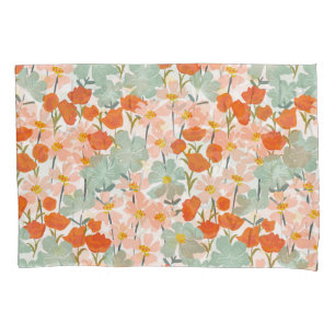 Garden flowers: pink, orange seamless pillow case