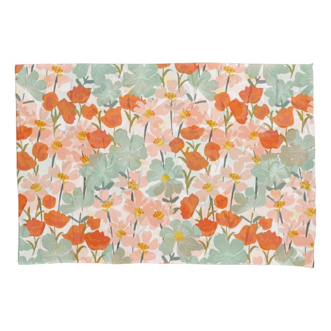 Garden flowers: pink, orange seamless pillow case (Front)