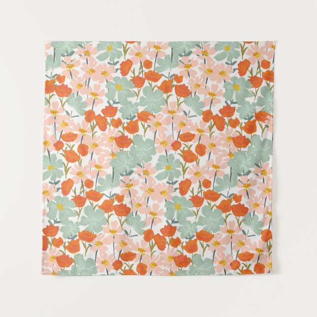 Garden flowers: pink, orange seamless tapestry (Front)