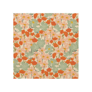 Garden flowers: pink, orange seamless wood wall art
