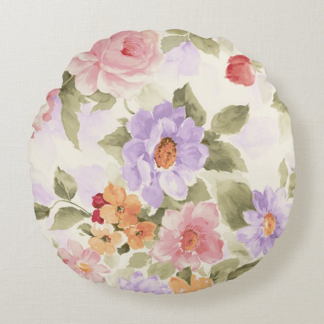 Garden Flowers Round Pillow (Front)