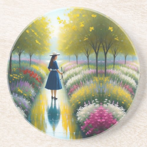 Garden Flowers Sandstone Coaster