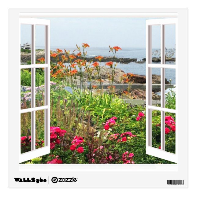 Garden Flowers Seascape Ogunquit Maine Wall Decal (Front)