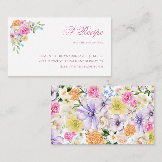 Garden Flowers Share the Recipe Bridal Shower     Enclosure Card (Front/Back)