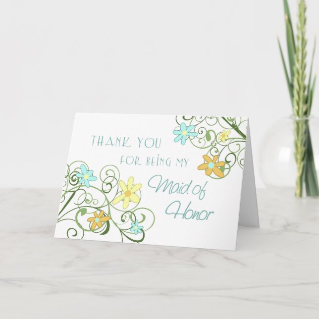 Garden Flowers Thank You Maid of Honor Card (Front)