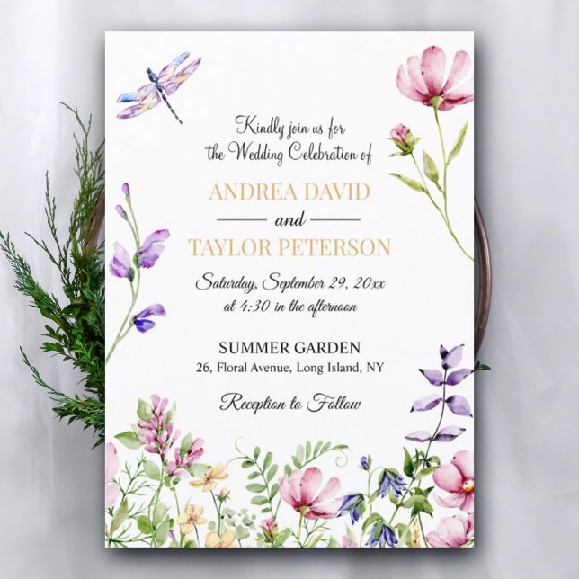 Garden Flowers Watercolor 5x7" Wedding Invitation (Creator Uploaded)