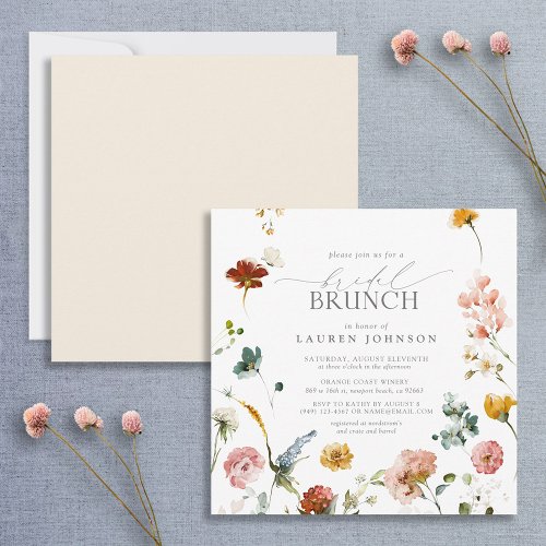 Garden Flowers Watercolor Bridal Brunch Invitation