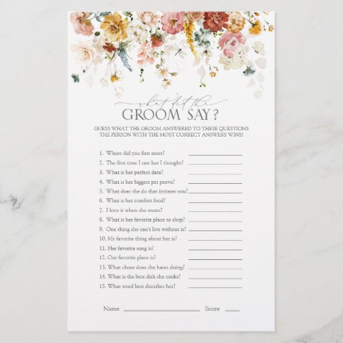 Garden Flowers Watercolor Bridal Shower Game