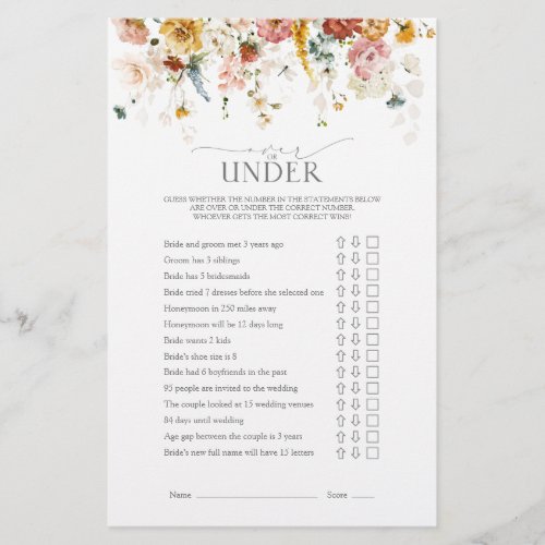 Garden Flowers Watercolor Bridal Shower Game