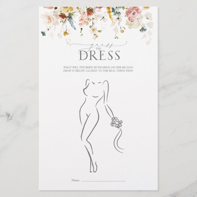 Garden Flowers Watercolor Bridal Shower Game (Front)