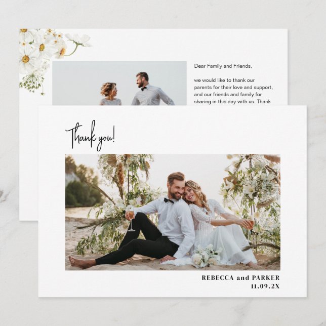 Garden Flowers Wedding Thank you photo Qr scan  Card (Front/Back)
