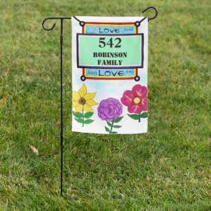 Garden Flowers Welcome Family Name Address  Flag