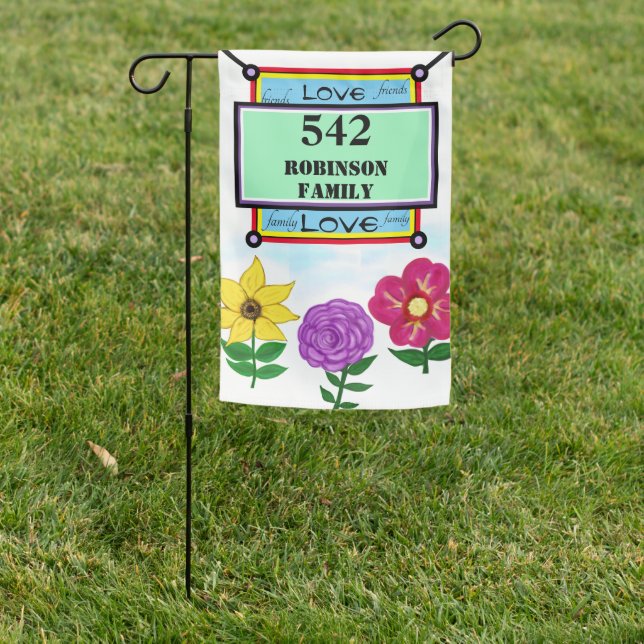 Garden Flowers Welcome Family Name Address  Garden Flag (In SItu)