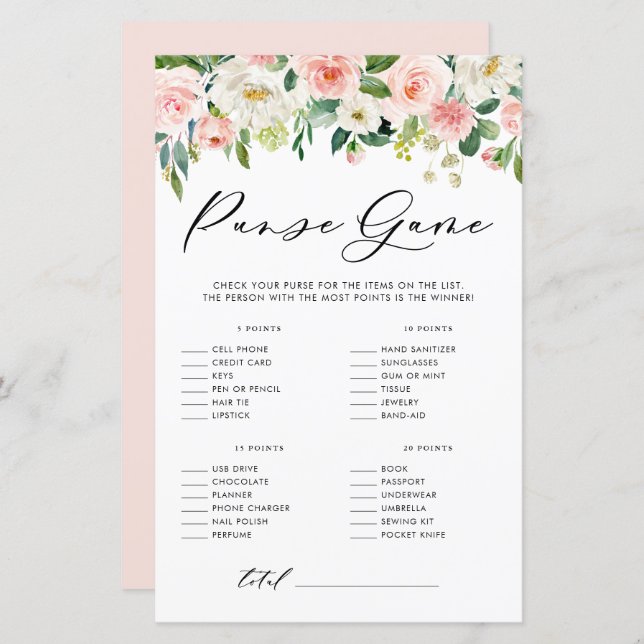 Garden Flowers What's In Your Purse Shower Game (Front/Back)