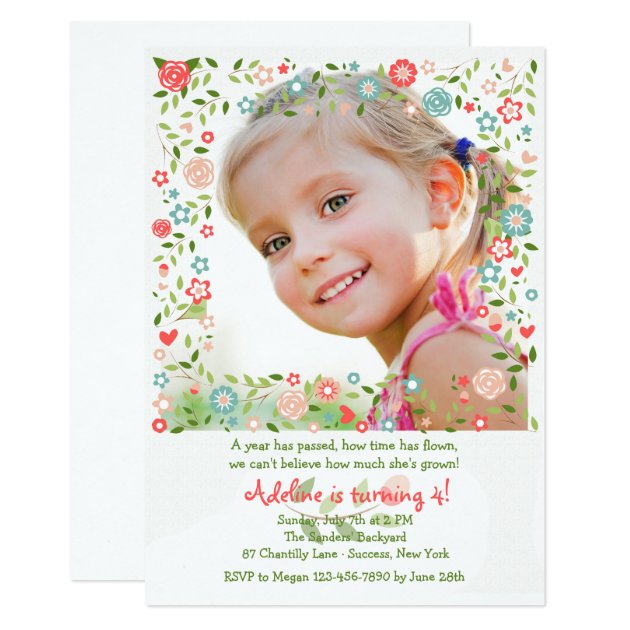 Garden Flowers White Photo Invitation