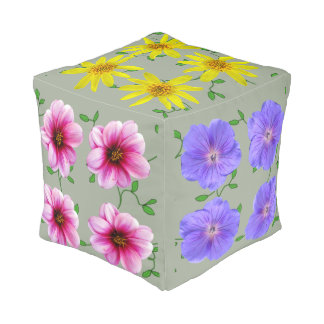 Garden Flowers with Green Foliage Pouf