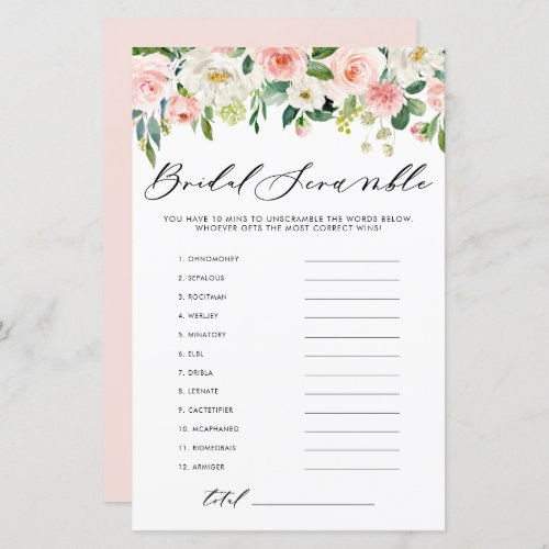 Garden Flowers Word Scramble Bridal Shower Game