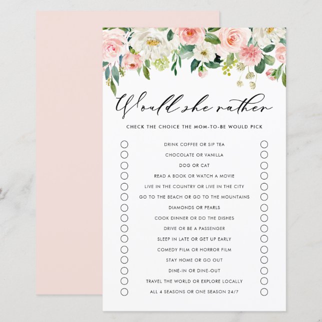 Garden Flowers Would She Rather Baby Shower (Front/Back)